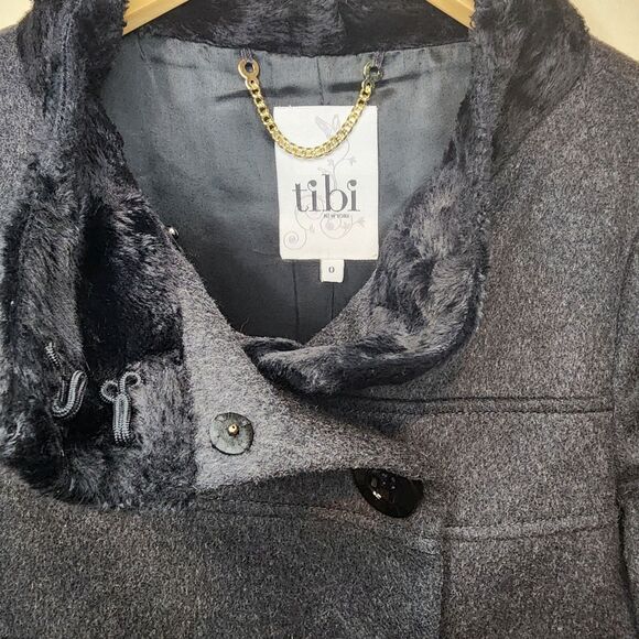 Tibi Pea Coat Fur Collar Funnel Neck Trench Y2K Academia Womens 0 S Wool Blend - Picture 2 of 16